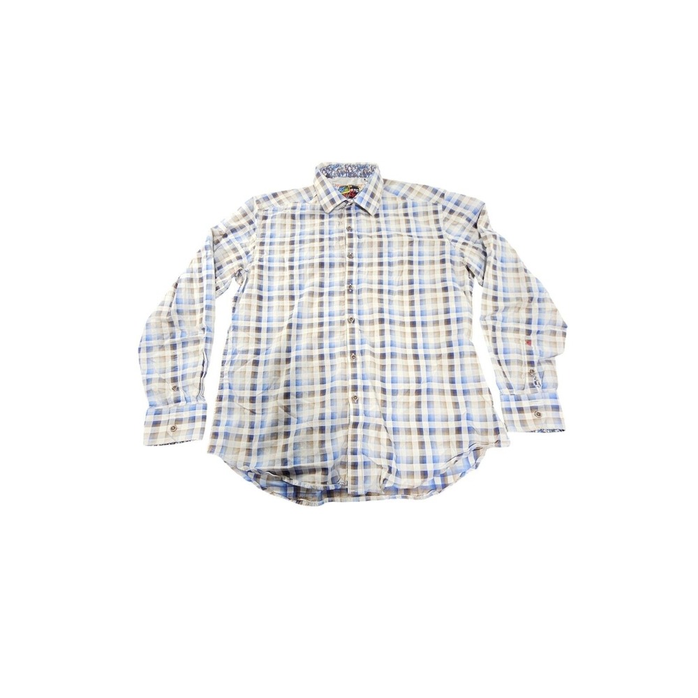 Robert Graham Shirt Mens‎ Large Blue White Plaid Long Sleeve Button UP